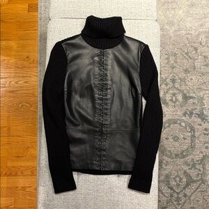 Vakko Black Leather and Knit Women's Jacket